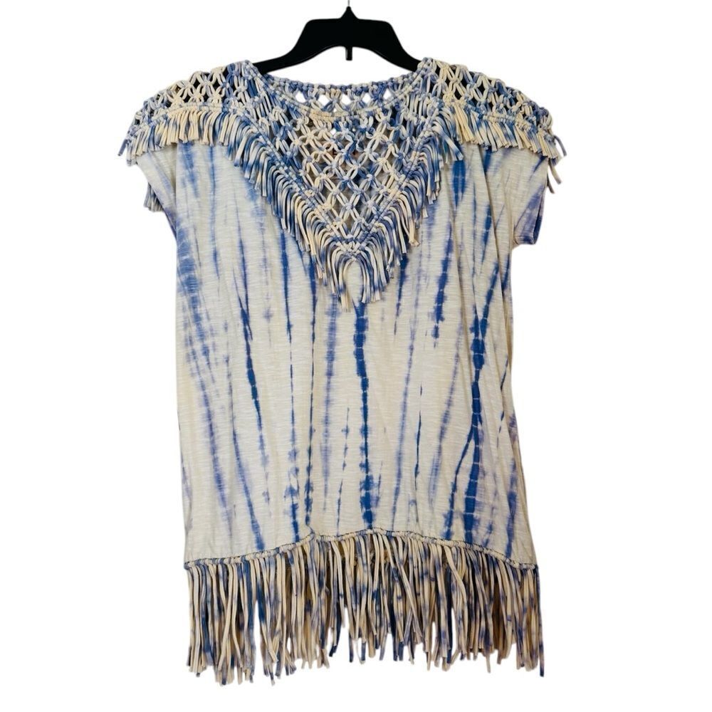 ANTHROPOLOGIE Pepin Macrame Tie Dye Fringe Top Size Medium